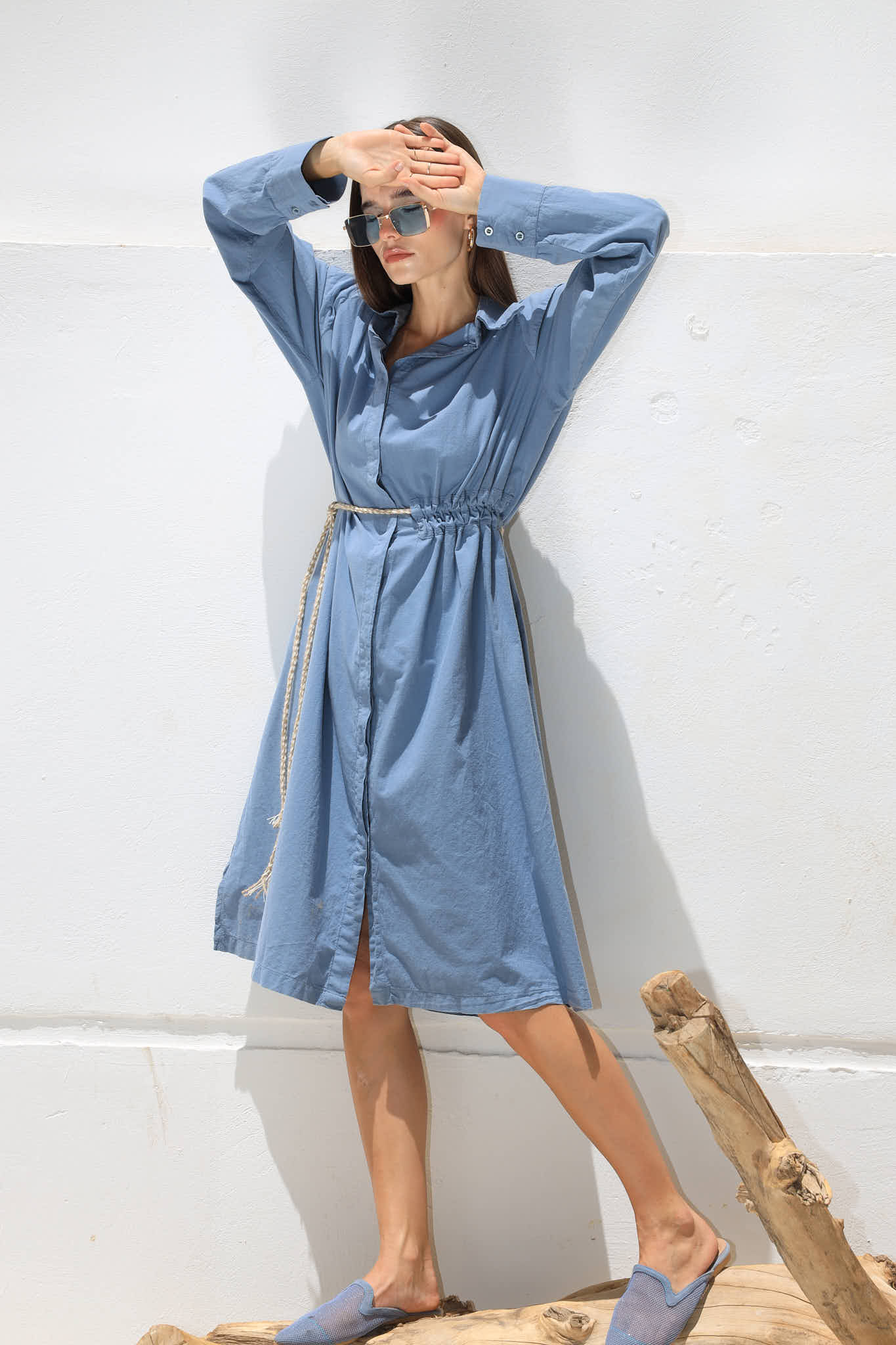 Wide Shoulder Shirt-Dress